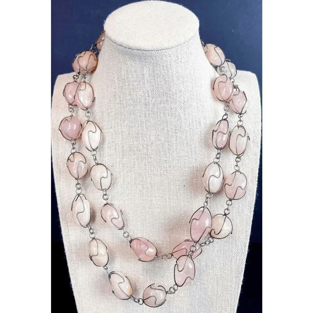 Artisan Handmade Chunky Rose Quartz Wire wrapped Necklace